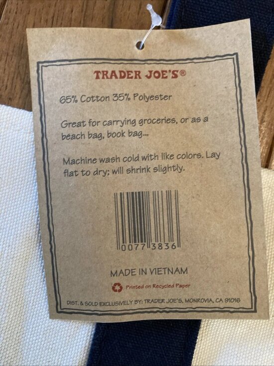 Trader Joe’s 2026 Limited LARGE CLASSIC NAVY Canvas Shop Tote Bag 20 x 15 NWT - Picture 3 of 3